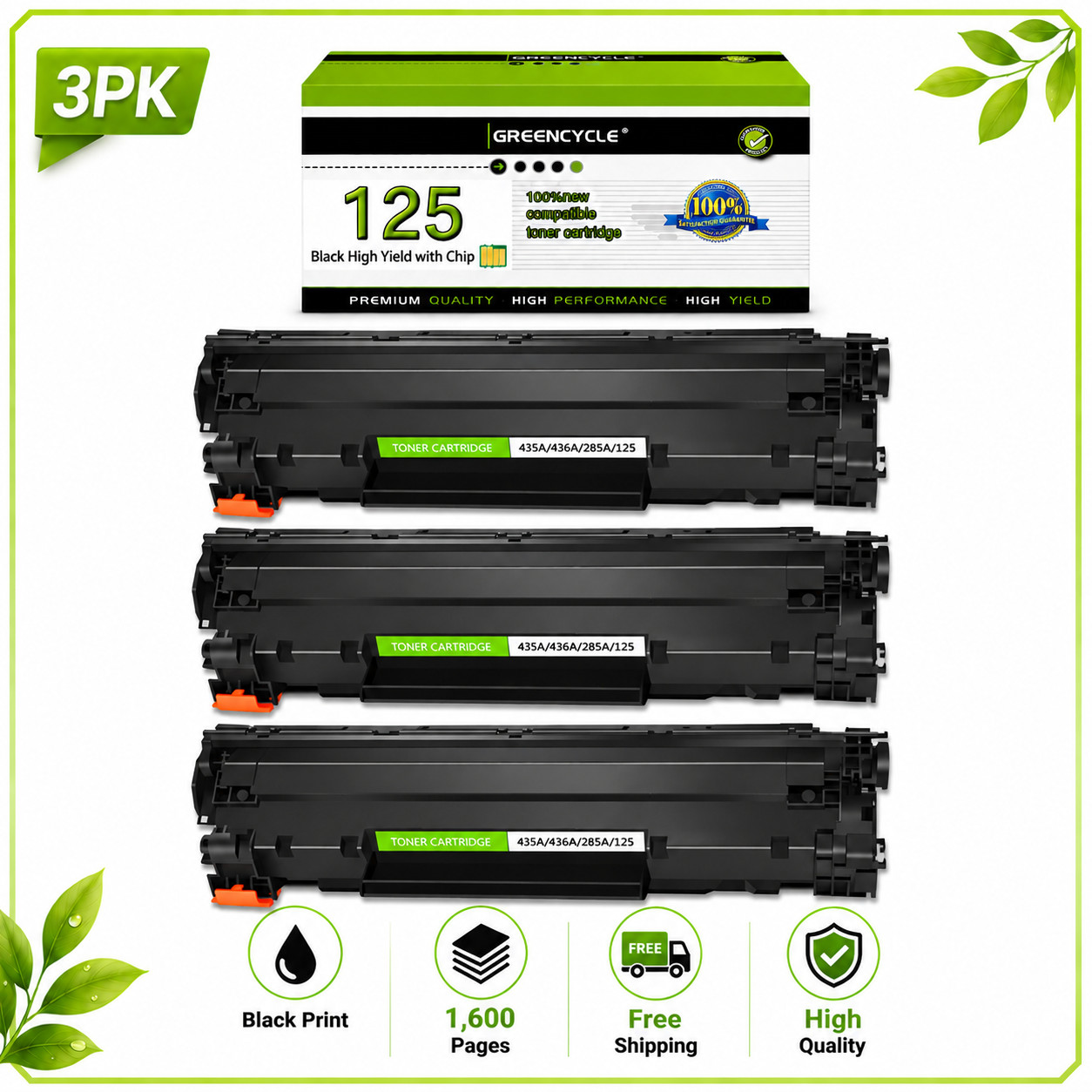 3pk 125 Toner Cartridge for Canon ImageClass LBP6000 LBP6030w MF3010 Printer