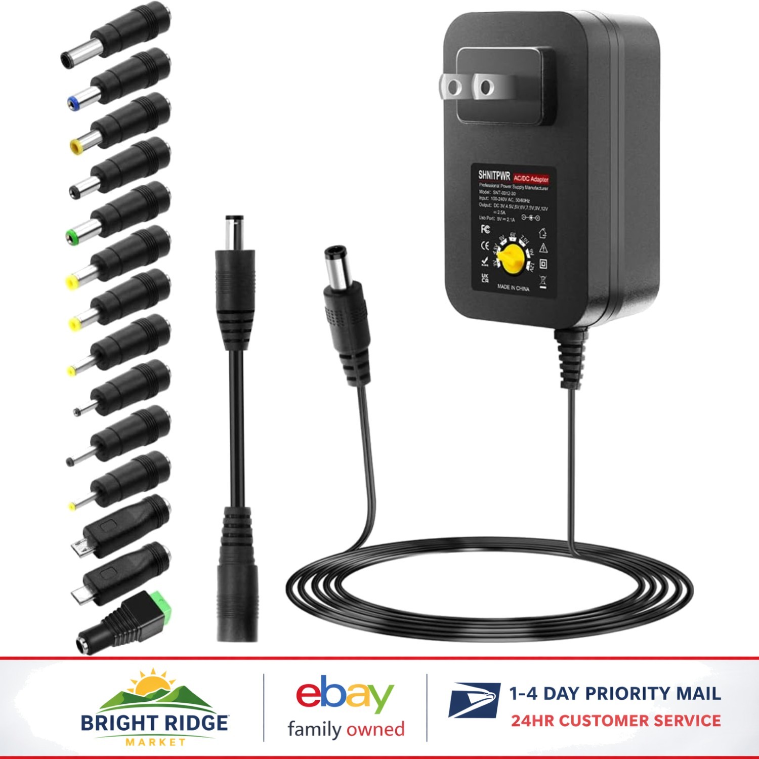 Variable Voltage Power Adapter 3V to 12V with 14 Tips for Various Electronics