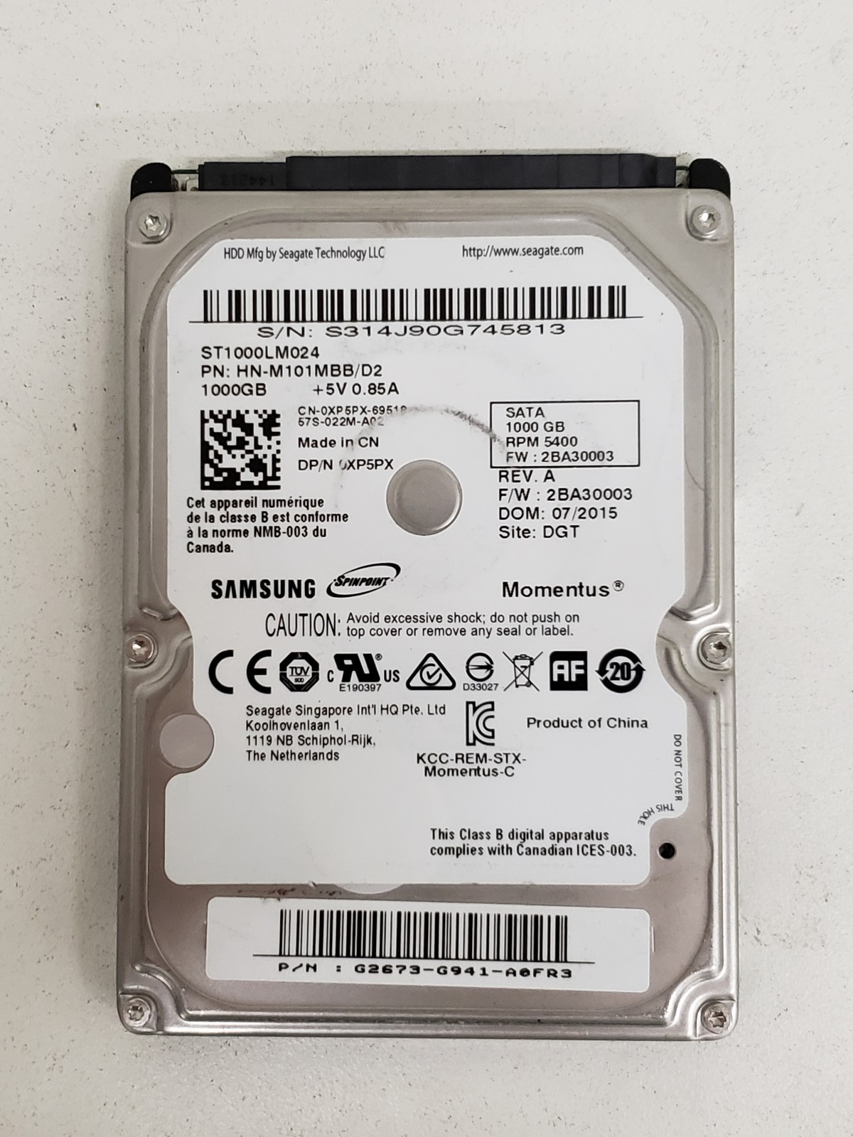 Seagate ST1000LM024 1TB 2.5" SATA 5400 RPM 8MB Cache Hard Drive HDD P/N: 0XP5PX.