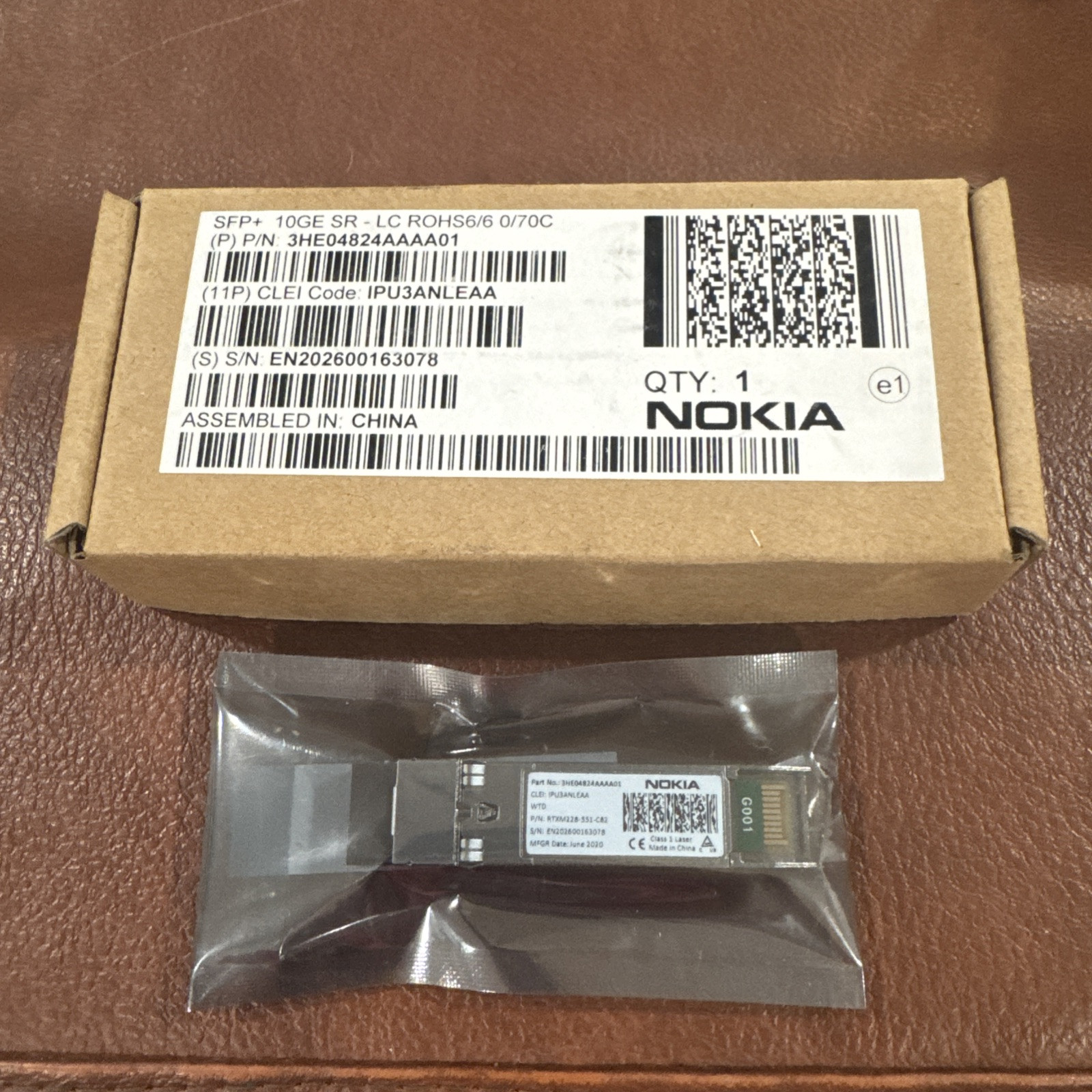 Alcatel-Lucent NOKIA  3HE04824AAAA01 SFP+ 10GE SR-LC ROHS6/6 0/70C TRANSCEIVER