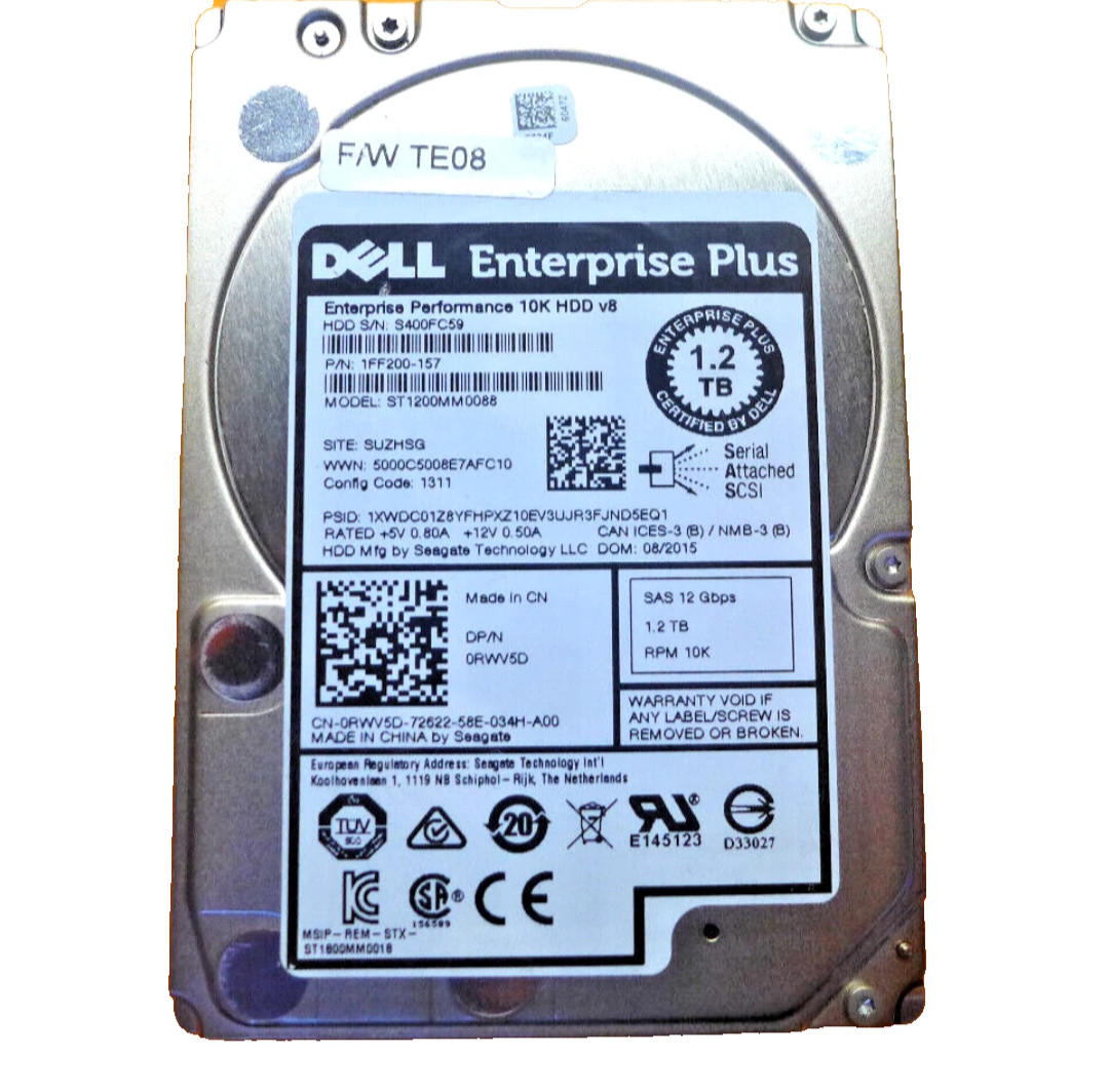 Dell RWV5D 1.2TB 10K 12Gb/s SFF 2.5" SAS Enterprise HDD ST1200MM0088