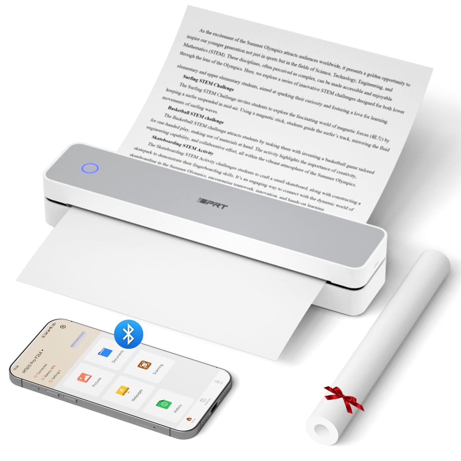 iDPRT MT610 Pro Portable Thermal Printer 300DPI Bluetooth Wireless White