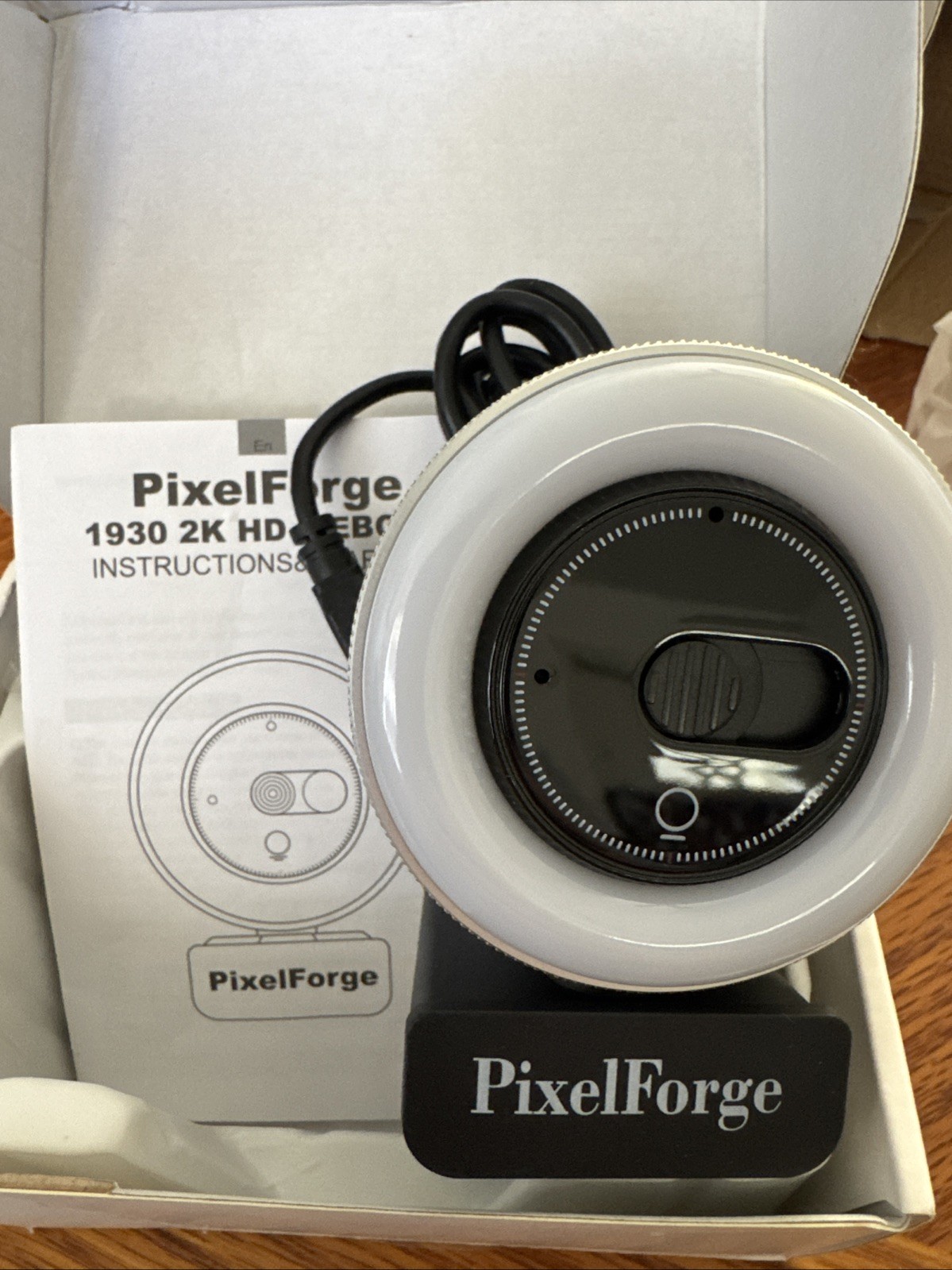 PixelForge 2K Webcam for PC with Mic/Light & Privacy Cover NEW Opened Box