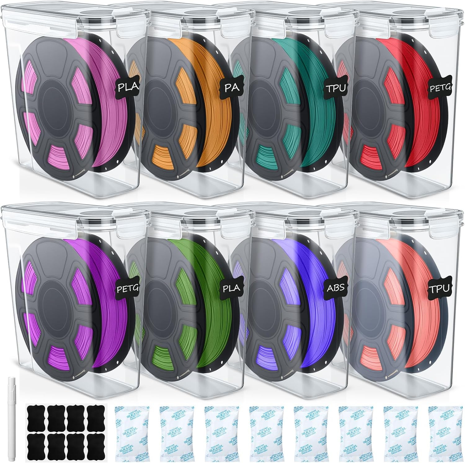 8 Pack 3D Printer Filament Storage Box Set,4 L,Black Seal