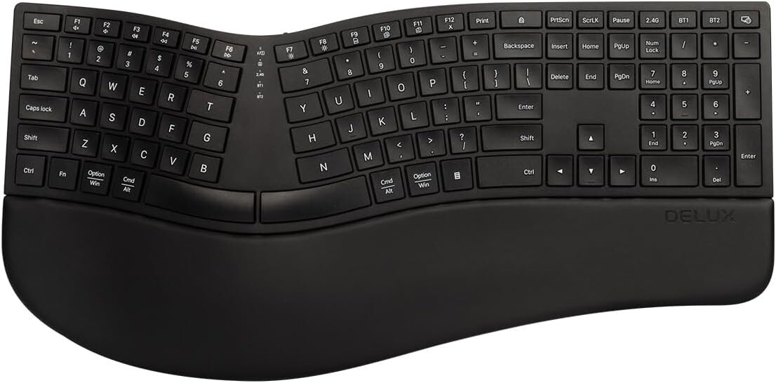 DeLUX GM909 Ergonomic Split Full Size Keyboard BT 2.4G Rechargeable Palm Rest