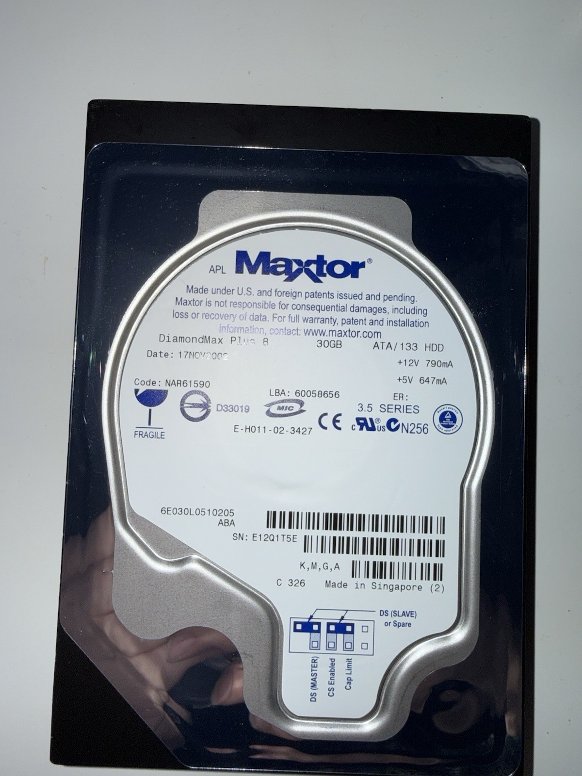 Maxtor DiamondMax Plus 8 30GB 3.5in ATA/133 5400RPM 2MB HDD 6E030L0510205