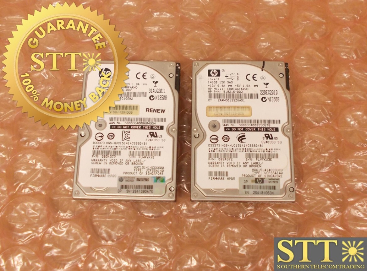 518216-002 HP 146GB 15k RPM SAS 6GBPS DUAL PORT HOT SWAP 2.5” HD ( LOT OF 2 )