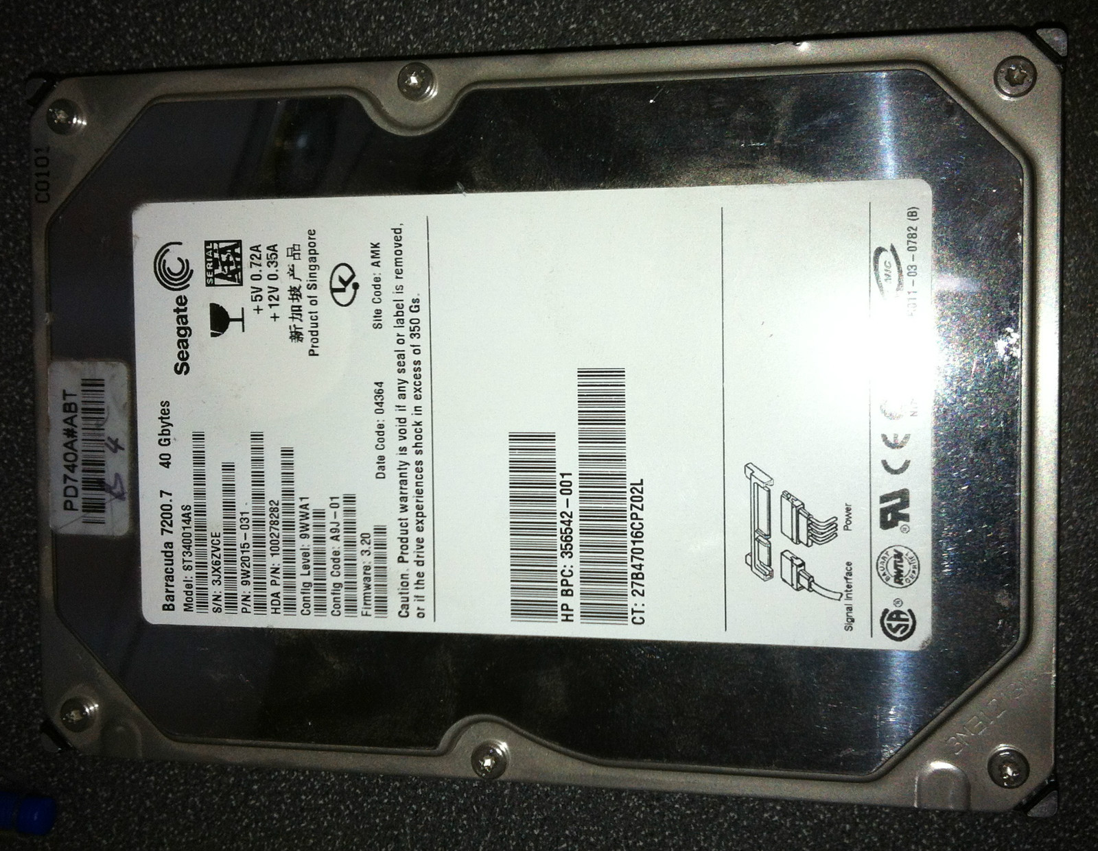 3x HP 356542-001 or 365555-001 40GB 3.5" SATA (Seagate ST340014AS) Hard Drives