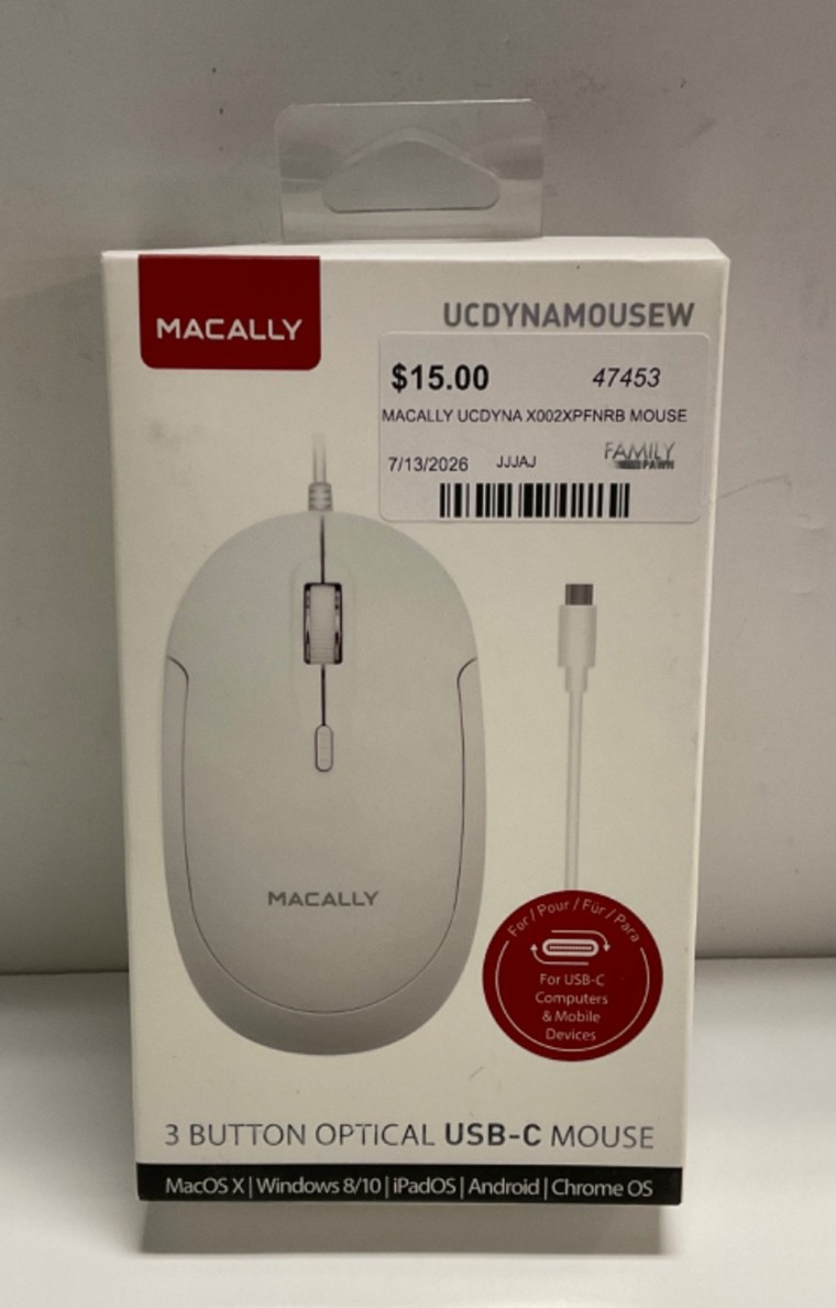 Macally UCDYNAMOUSEW USB-C Optical Mouse White Quiet Click Brand New 