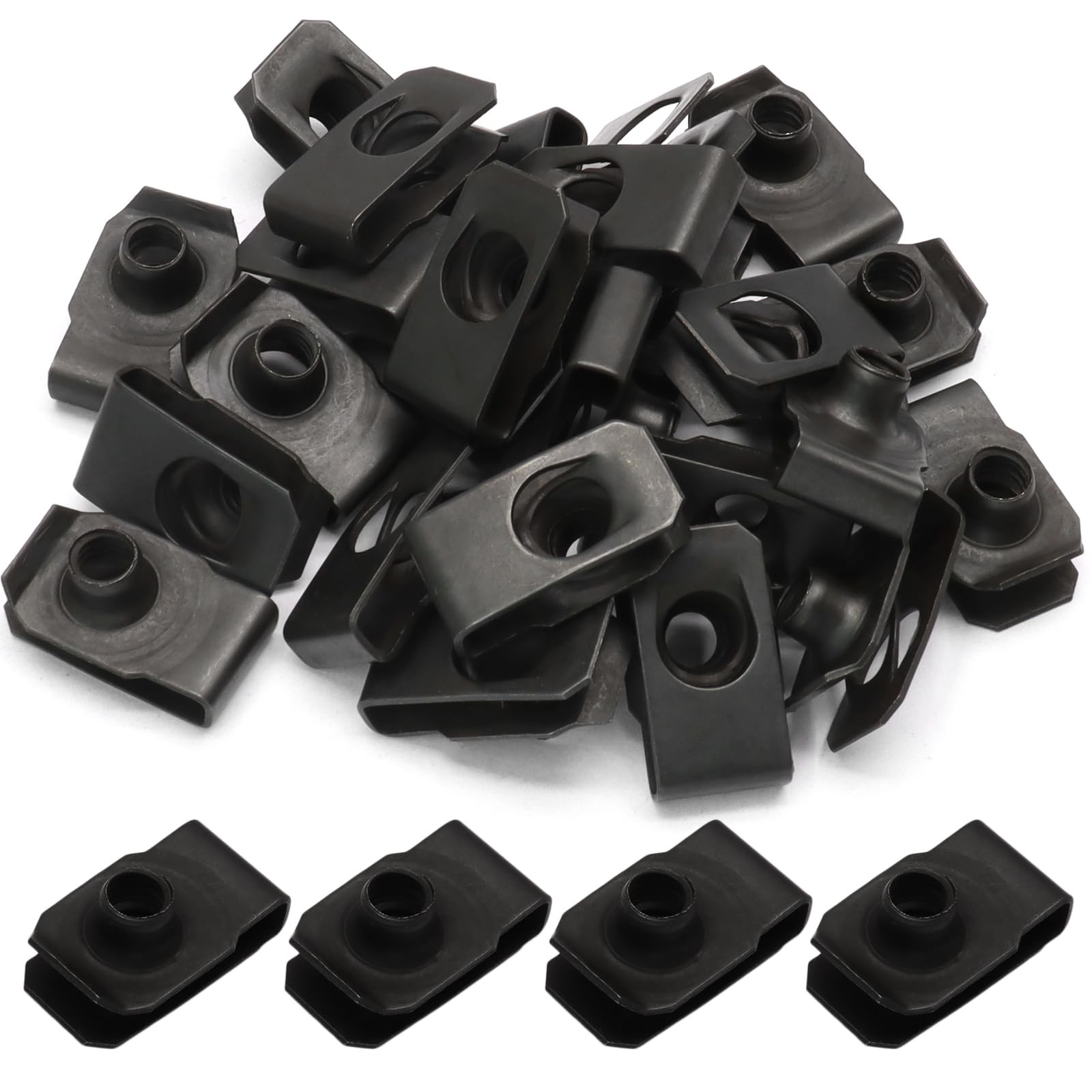 Qjaiune 25Pcs 1/4"-20 U Clip Nuts, Black Manganese Steel Fender Fasteners | R...