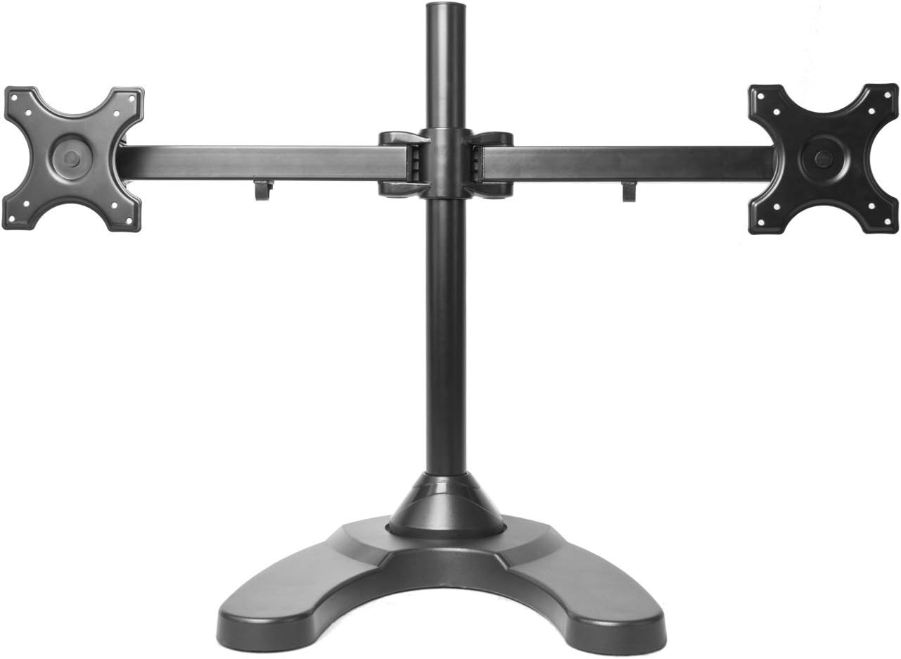Monmount Dual Monitor Stand, Freestanding, Holds 2 Monitors W/ Up To 24" Screens