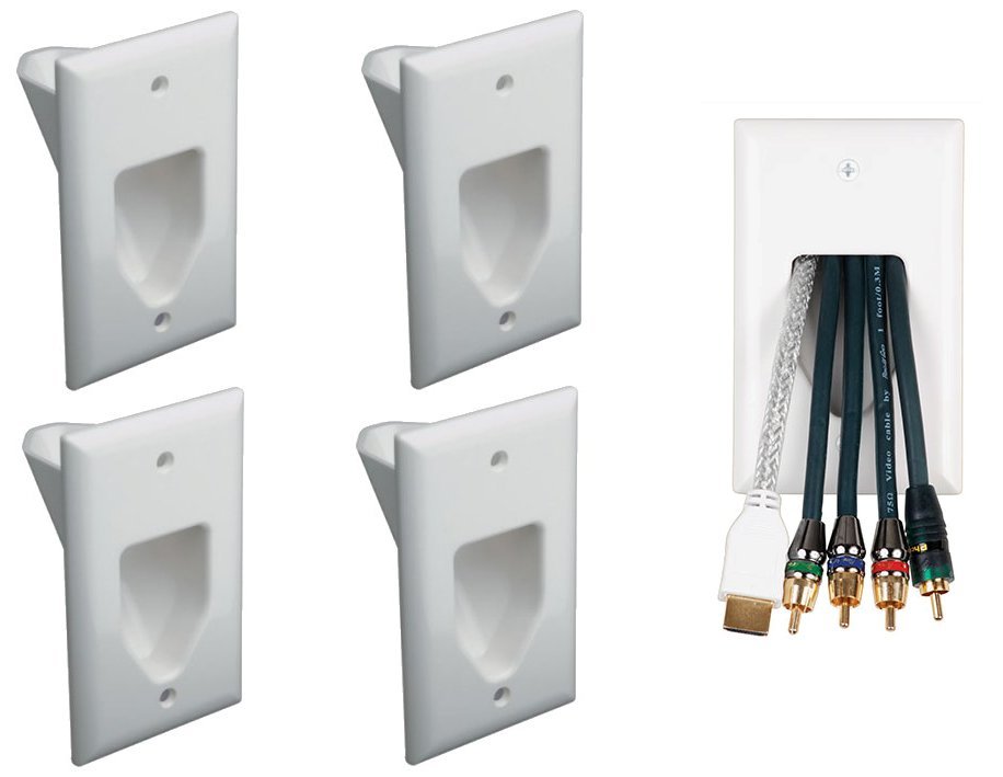 4 x 1-Gang Recessed Low Voltage Feed Through HDMI Audio Wall Cable Plate White
