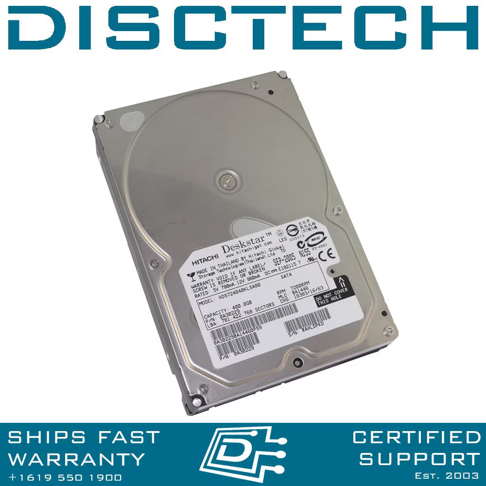 400GB 3.5" 7.2K SATA Hitachi HDD 7K400 0A30229 / HDS724040KLSA80 Hard Drive