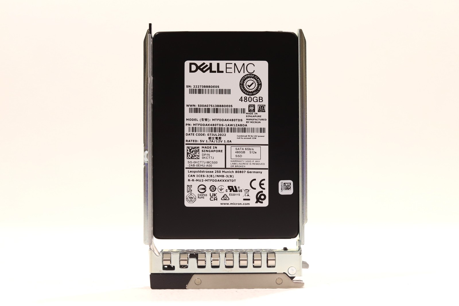Dell MTFDDAK480TDS 480GB 2.5" 6Gb/s SATA SSD W/Caddy Dell P/N: 0KCT7J Tested