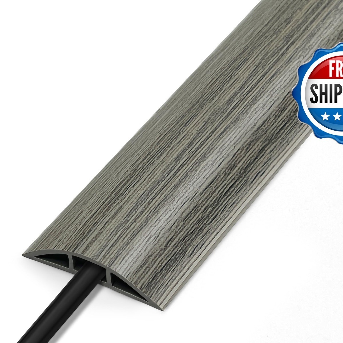 Wood Grey Cord Hider 4FT PVC 0.47in x 0.24in Floor Cable Cover