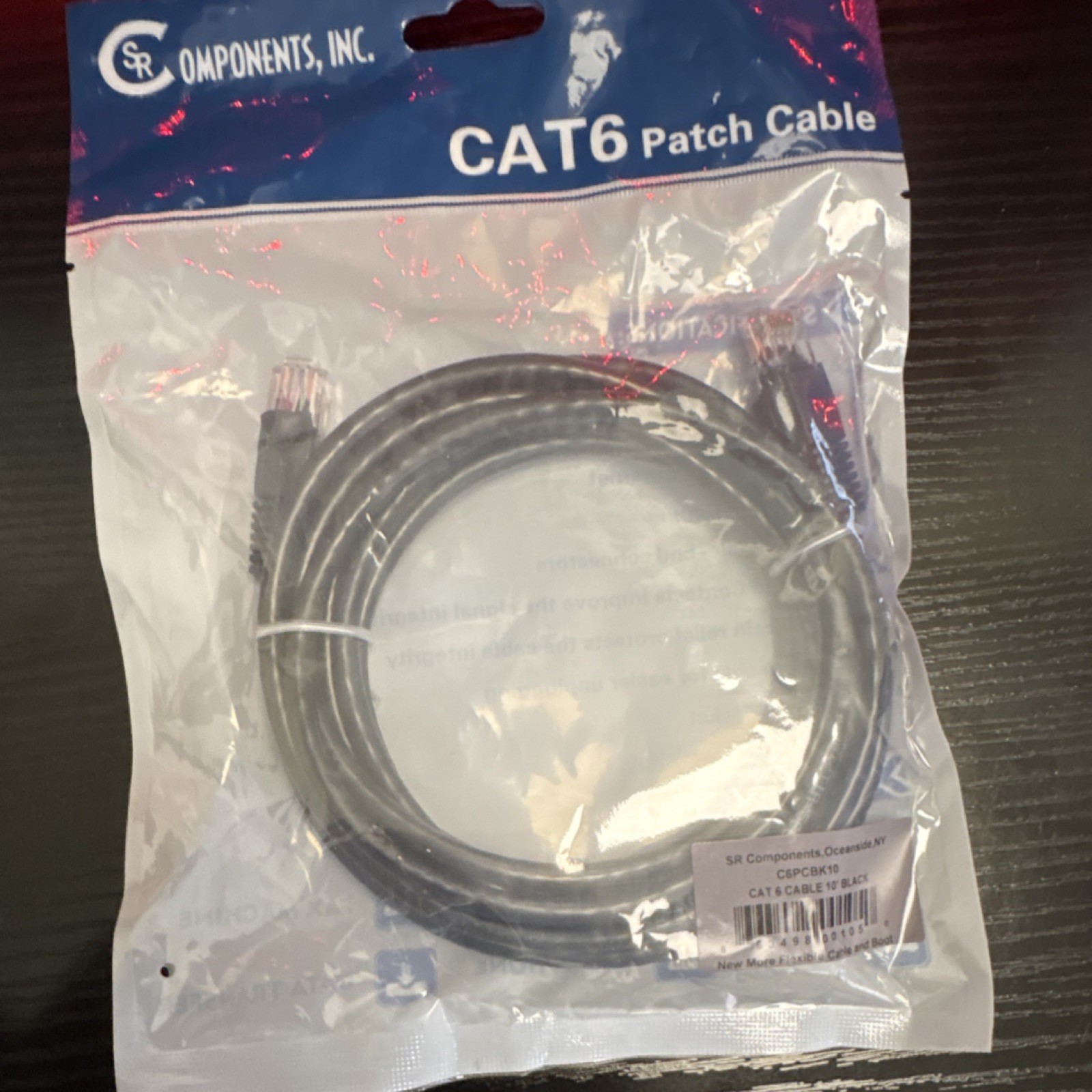 30 packs SR Components CAT6 Ethernet Patch Cable RJ-45 10 ft Black Flexible Boot