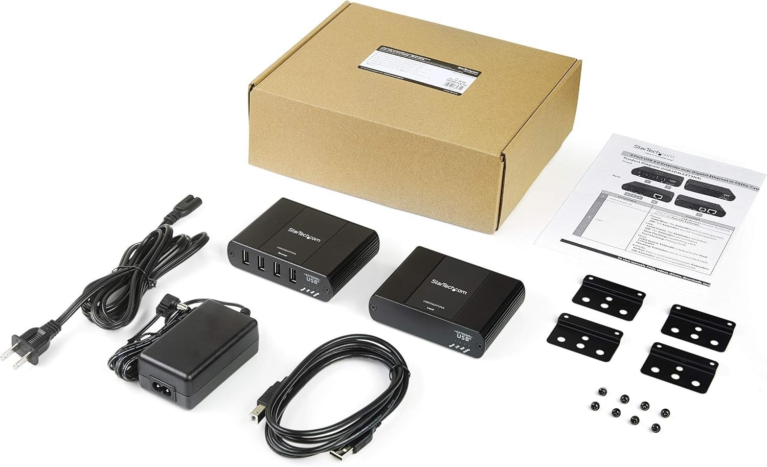 STARTECH USB2G4LEXT2NA USB 2.0 HUB OVER IP NETWORK EXTENDER KIT; CONNECT 4 DEV