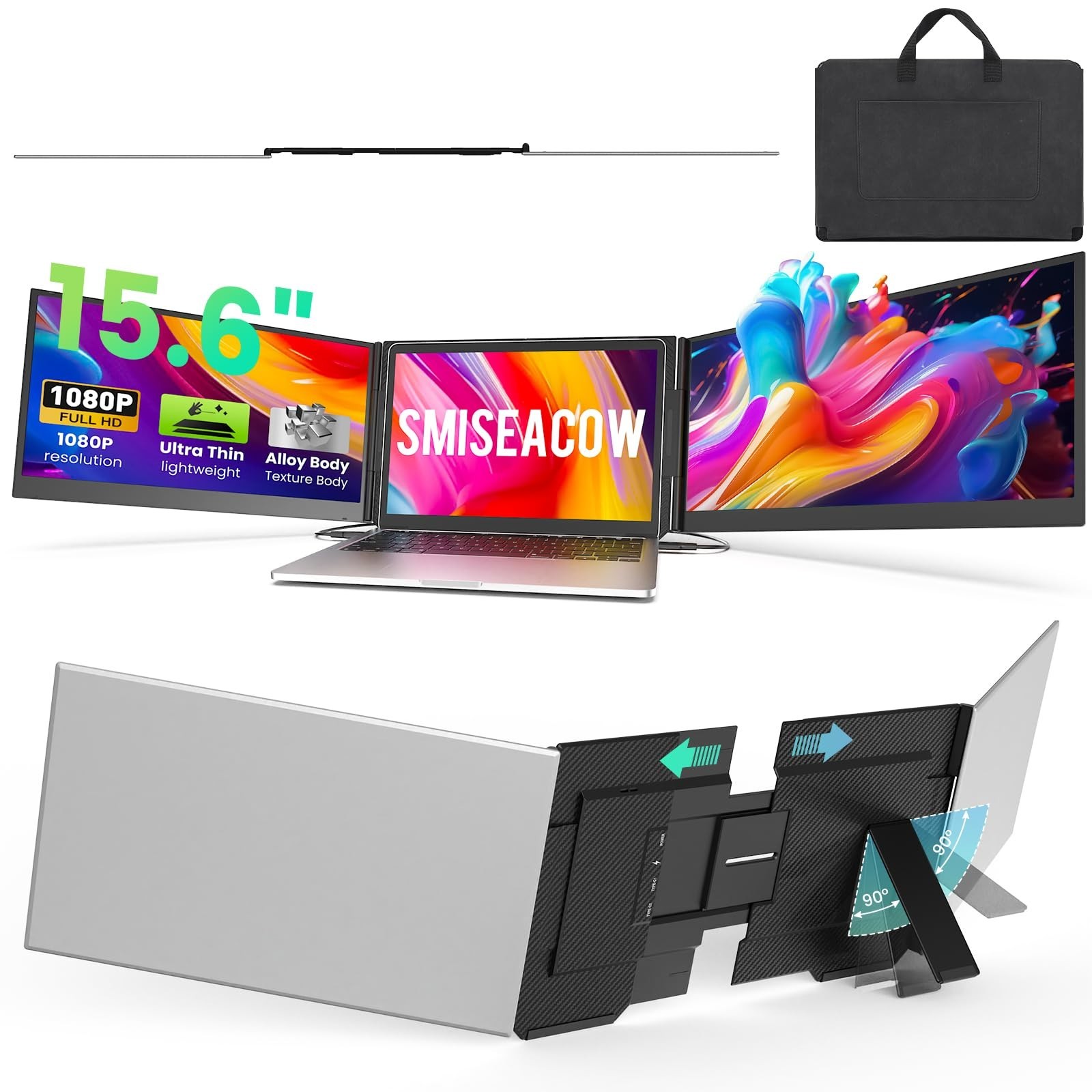 SMISEACOW 15.6 Laptop Screen Extender 1080P FHD Ultra-Slim Plug & Play via USB-C