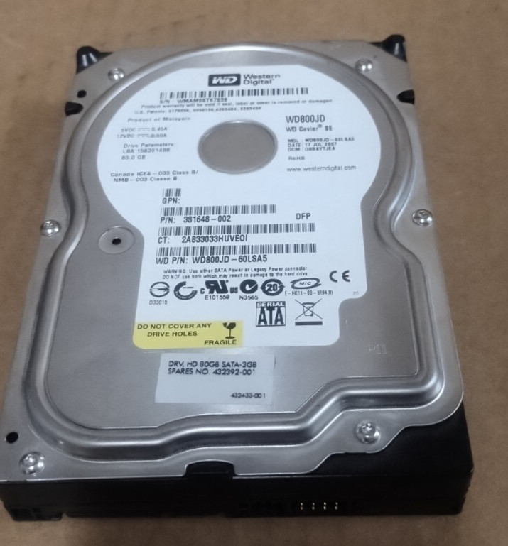 Western Digital WD800JD-60LSA5 Internal 3.5" 80GB HDD 7200RPM Hard Drive 432392