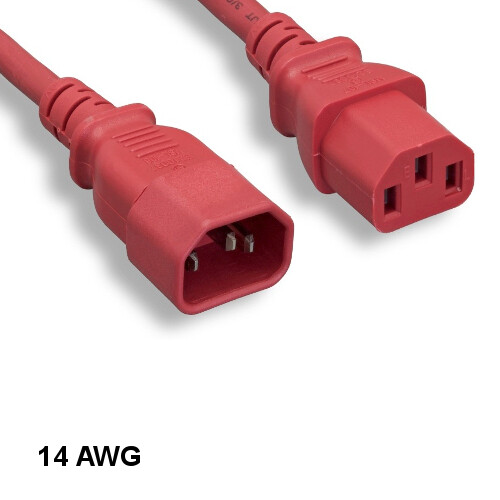 10PCS Red 3' Heavy Duty Power Extension Cord IEC60320 C13 to C14 14AWG 15A/250V