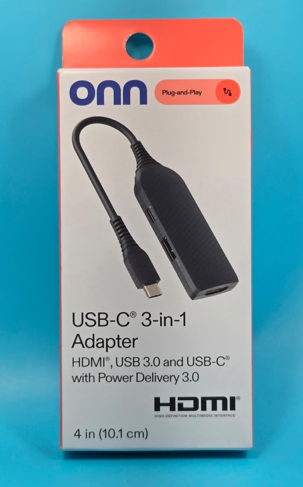 ONN USB-C 3-In-1 Adapter HDMI, USB 3.0, USB-C w/Power Delivery 3.0 Plug and Play