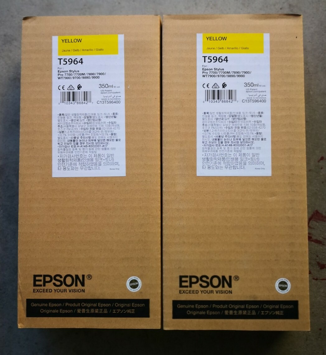 08-2022 NIB 2 of Genuine EPSON T5964 Yellow 350ml Ink 7890/7900/9890 As T6364