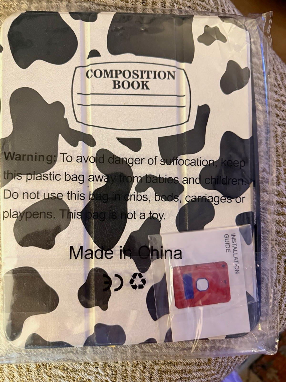 Composition Book Cow Print Folio Case Cover, Black & White Notebook Style