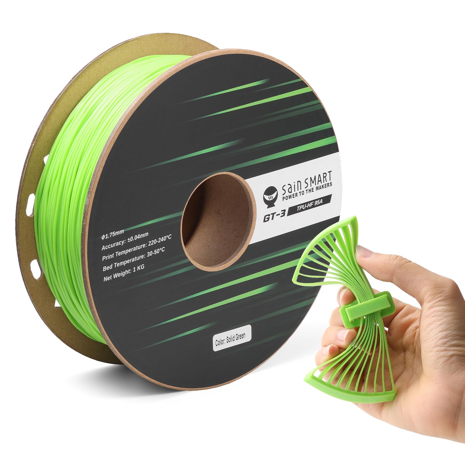SainSmart TPU Filament 1.75mm, GT-3 Flexible 3D Printer Filament for High-Spe...