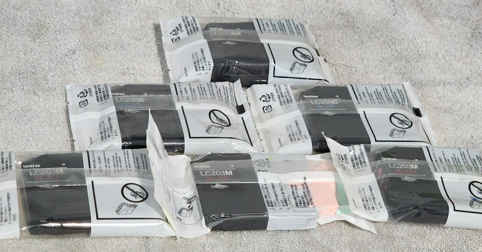 Brother LC203BK XL LC203C XL LC203M XL Ink Cartridges New Sealed Bags Lot Of 6