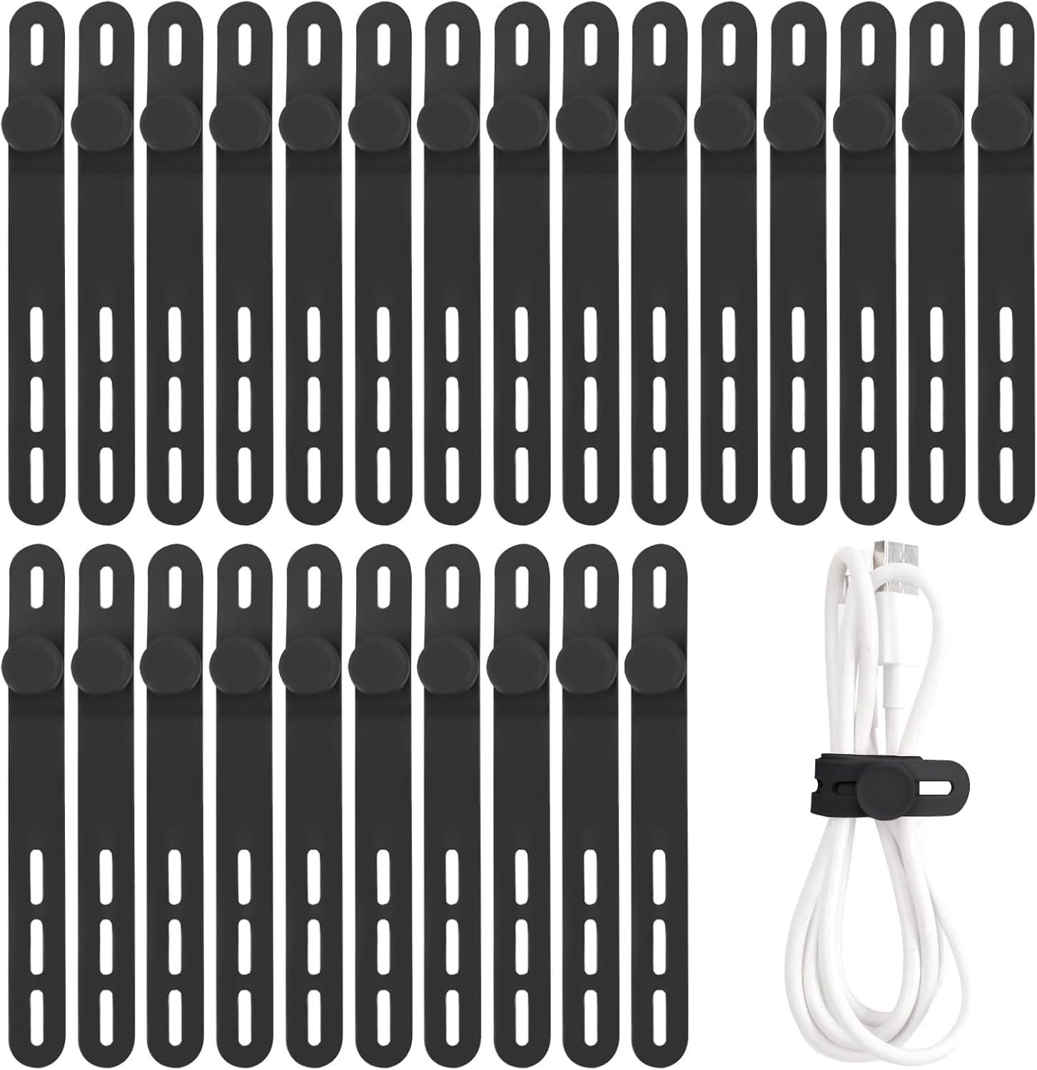 25 Pcs Silicone Cable Ties, Cable Ties Reusable, High Elasticity Cord Wraps for