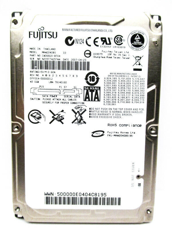 Fujitsu 40GB MHW2040BS CA06820-B704 SATA Laptop Hard Drive - WIPED & TESTED