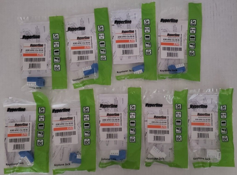 Lot of 14 Hyperline cat5e jacks (7) blue (2) white & cat6 jacks (5) blue