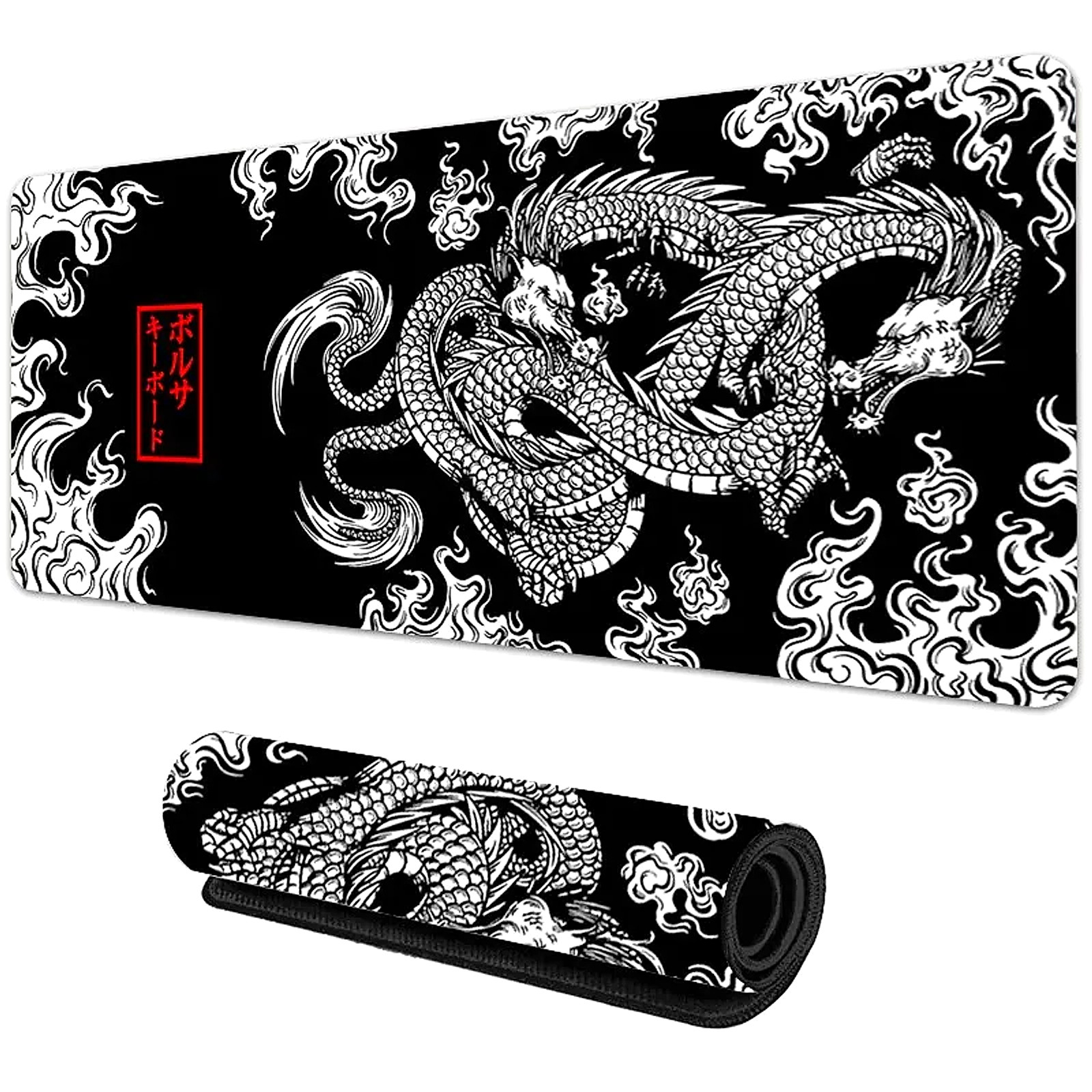 Japanese Dragon Gaming Desk Mat XXL Extended Mouse Pad Ink Art Non-Slip 900x400