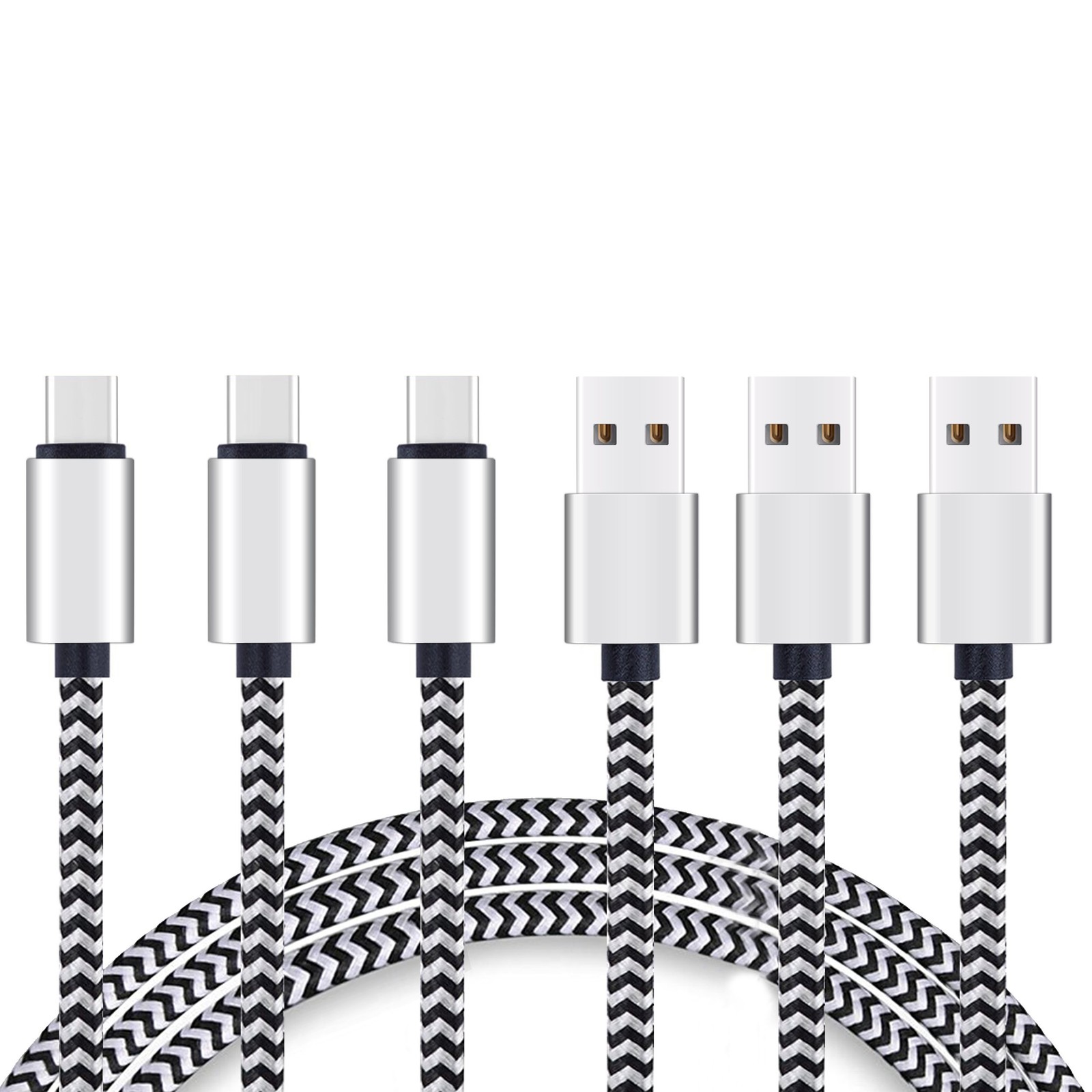 Ailun 3Pack 10ft Type C Cable Quick Sync Charging (3-Pack), BlackWhite