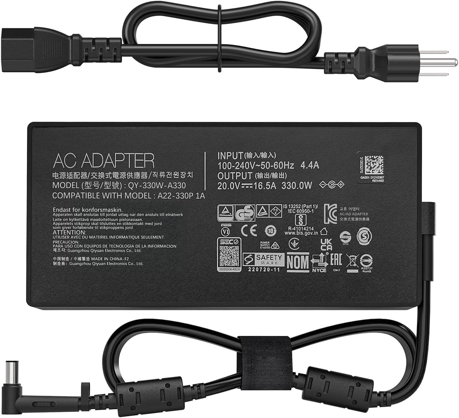 330W 20V/16.5A AC Laptop Charger Compatible with Asus Rog Strix Scar 16 T49-25