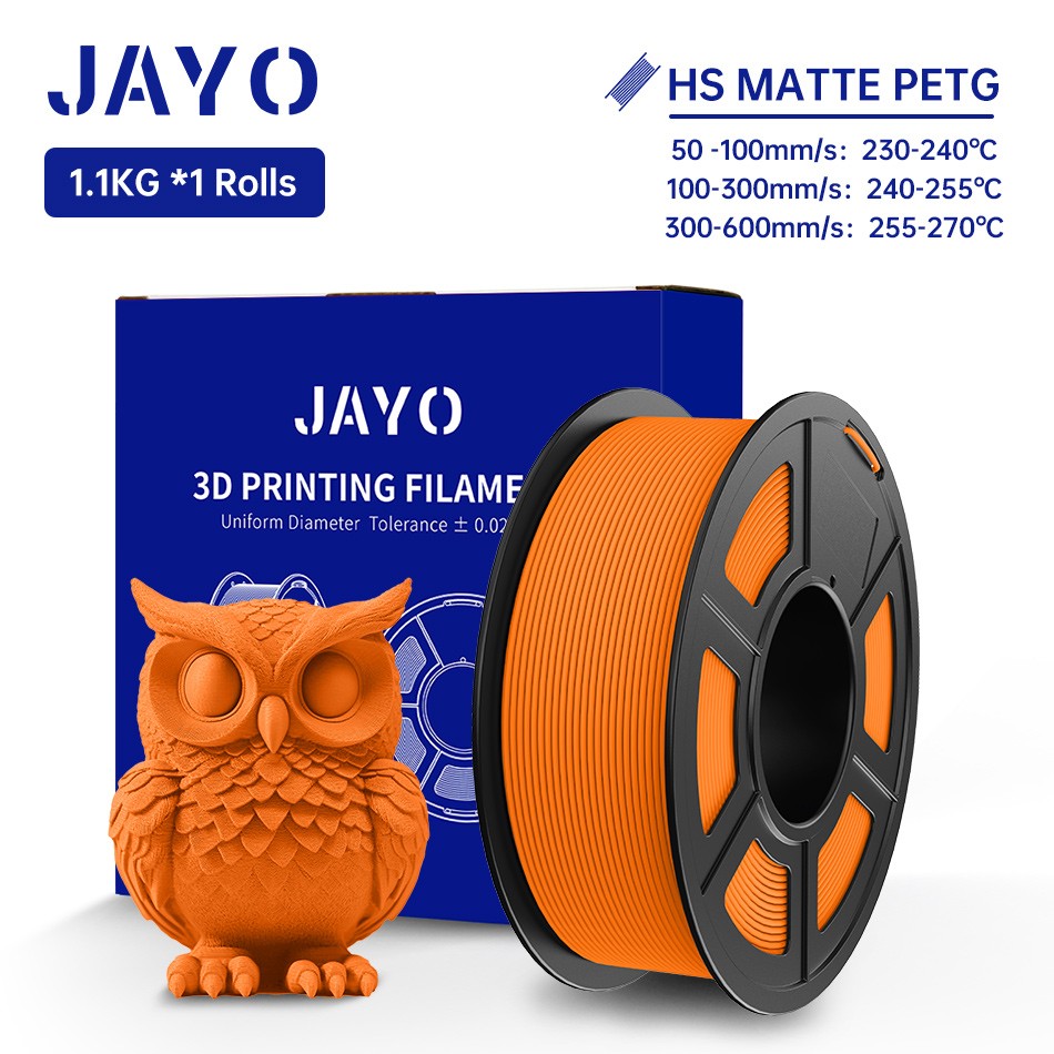 JAYO 1.1KG PETG Matte Orange High Speed 1.75mm 3D Filament Frosted Texture