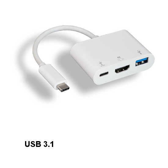 Kentek USB 3.1 3-in-1 Combo Adapter Type C to HDMI 4Kx2K 30Hz USB 3.0 A/C HDTV