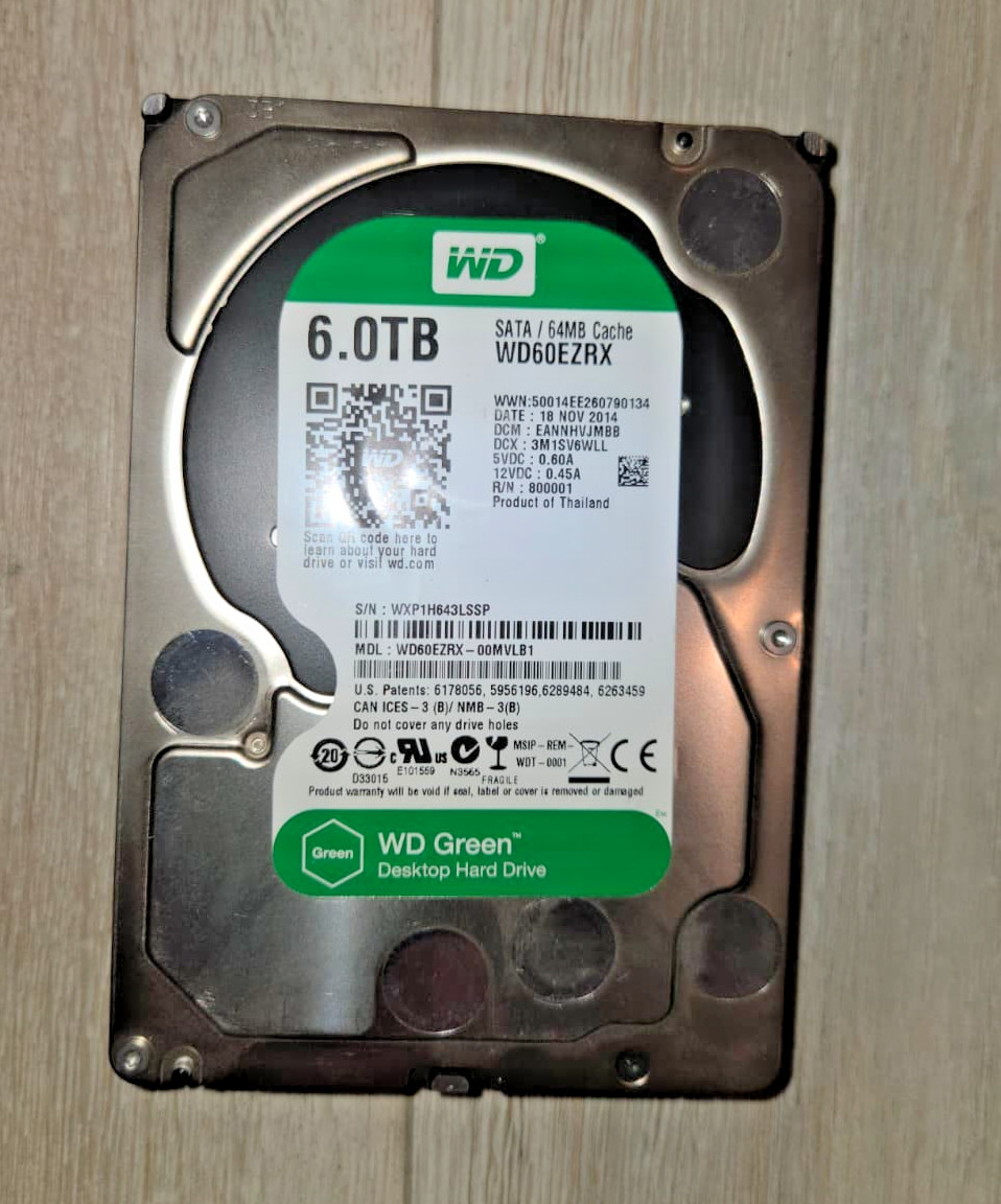 Western Digital Green 6TB WD60EZRX SATA 6-GB/S 64MB 7200RPM 3.5''