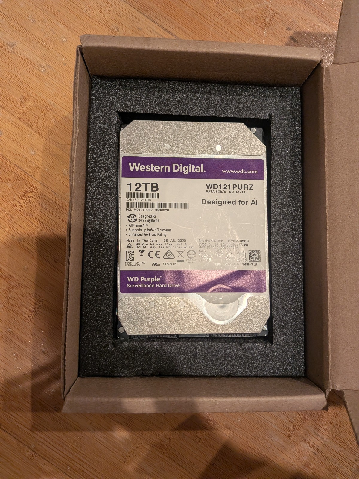 Western Digital 12TB WD Purple Surveillance HDD WD121PURZ (Used, Good Condition)