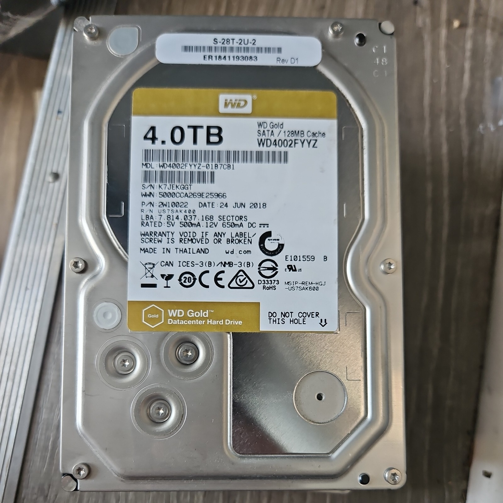 Western Digital Gold Enterprise 4TB 3.5" SATA HDD 7.2K 6Gb/s WD4002FYYZ