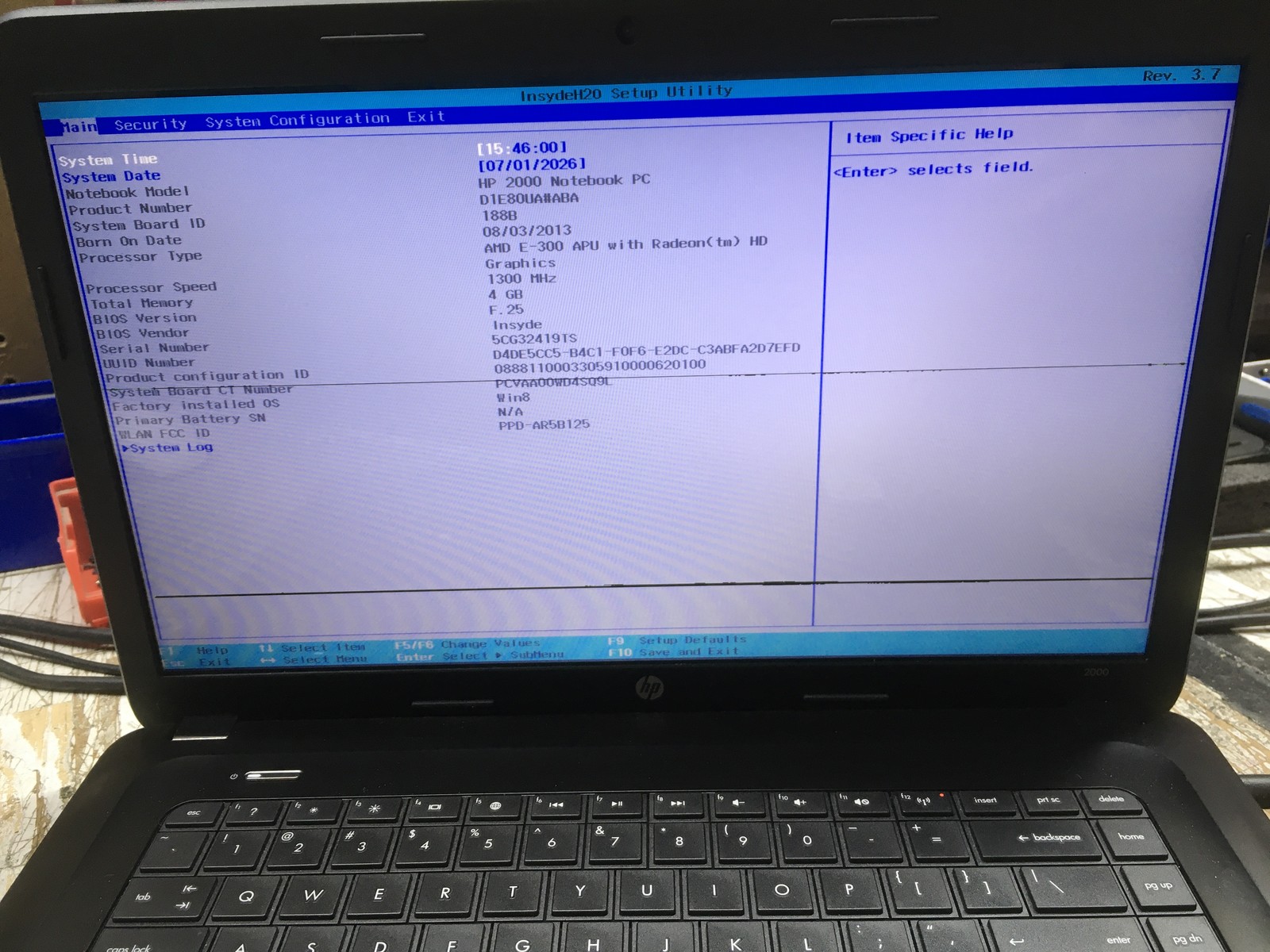 HP 2000-2B19WM AMD E-300 1300MHz 4 GB NO HDD / Batt