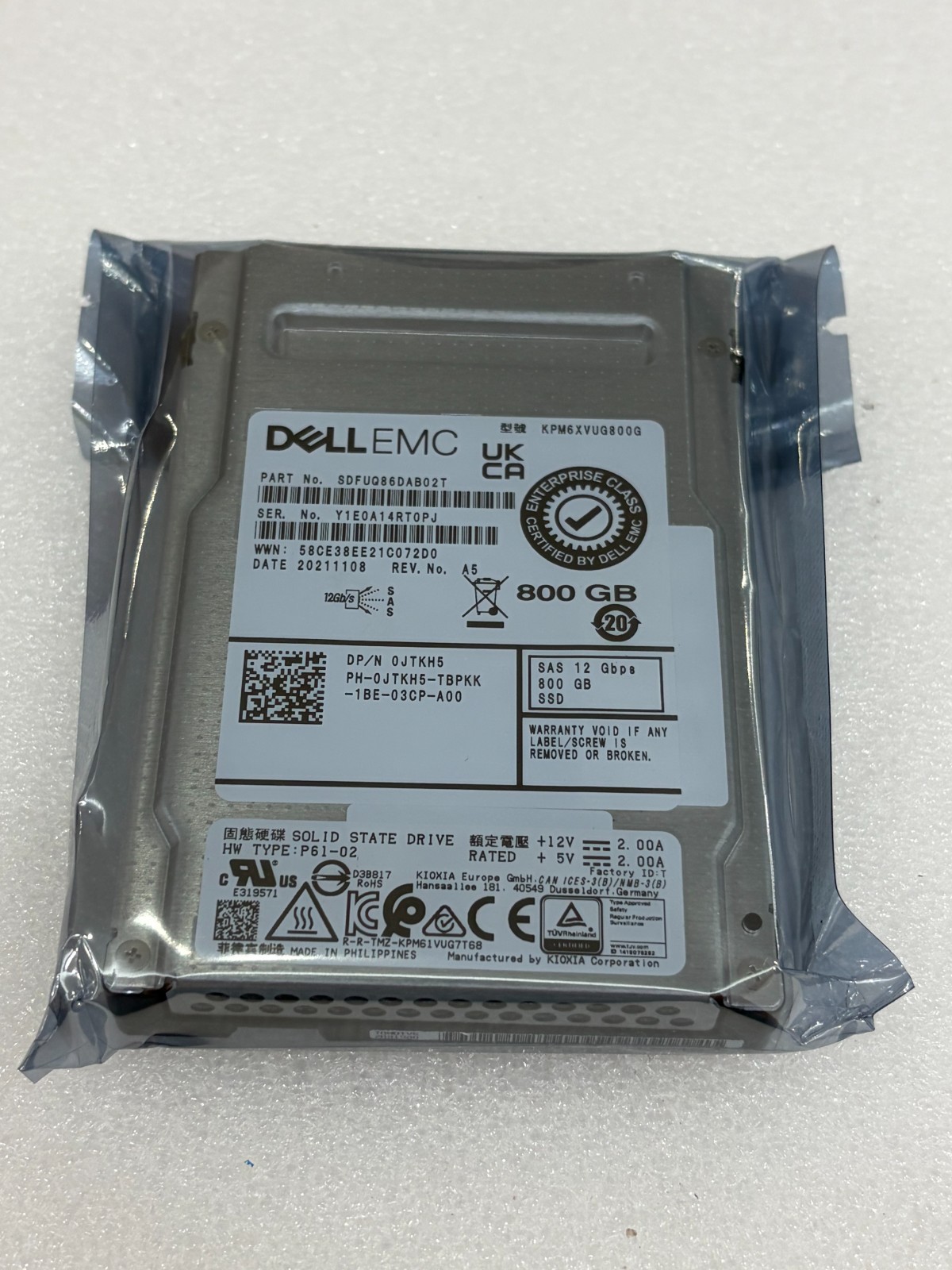 DELL 0JTKH5 KPM6XVUG800G SDFUQ86DAB02T 800G SAS 12Gbps SSD Solid State Drives