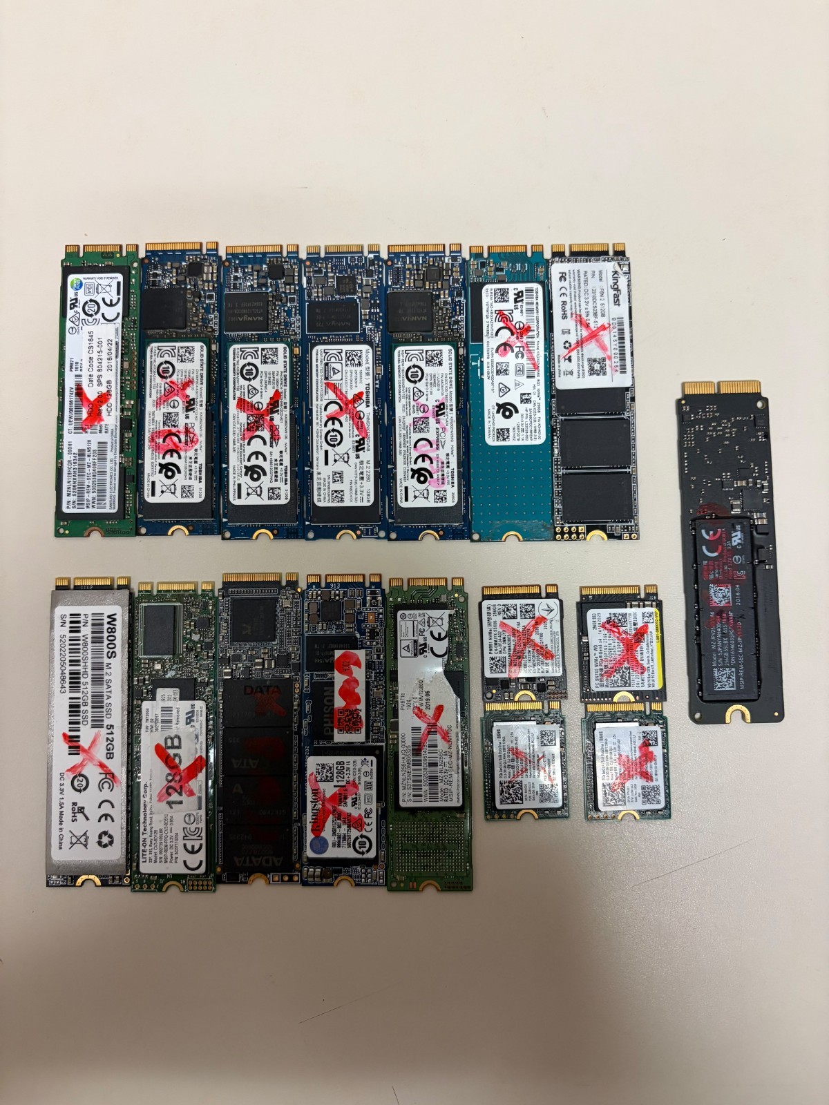 Lot of 29 x 2.5" SATA M.2 NVMe Mixed Brand SSDs Around 10TB Total