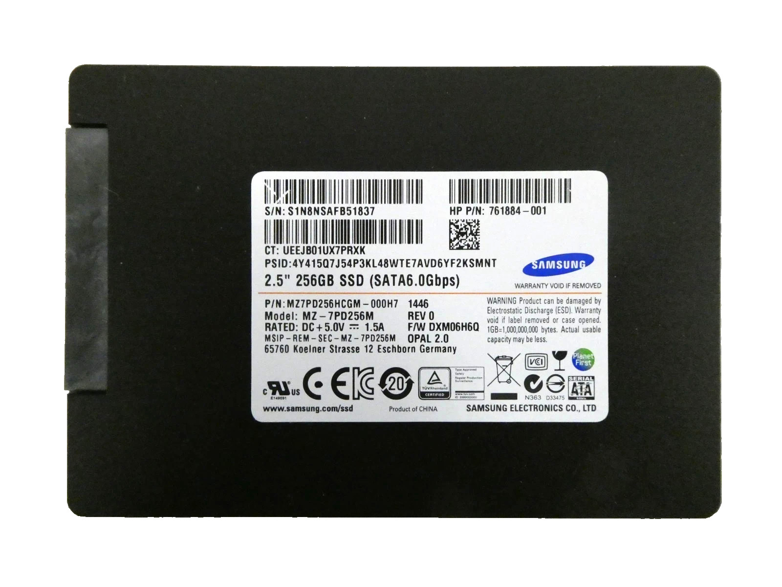 Samsung 256GB 2.5" SATA III 6Gbps SSD MZ-7PD256M MZ7PD256HCGM-00H7 761884-001
