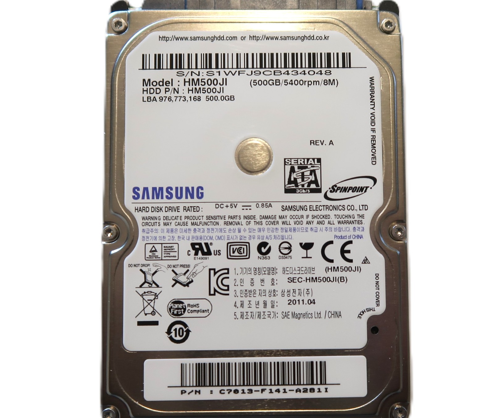 Samsung HM500JI REV.A 3C7013-F141-A281I 2.5" China 500gb Sata HDD 2011.04