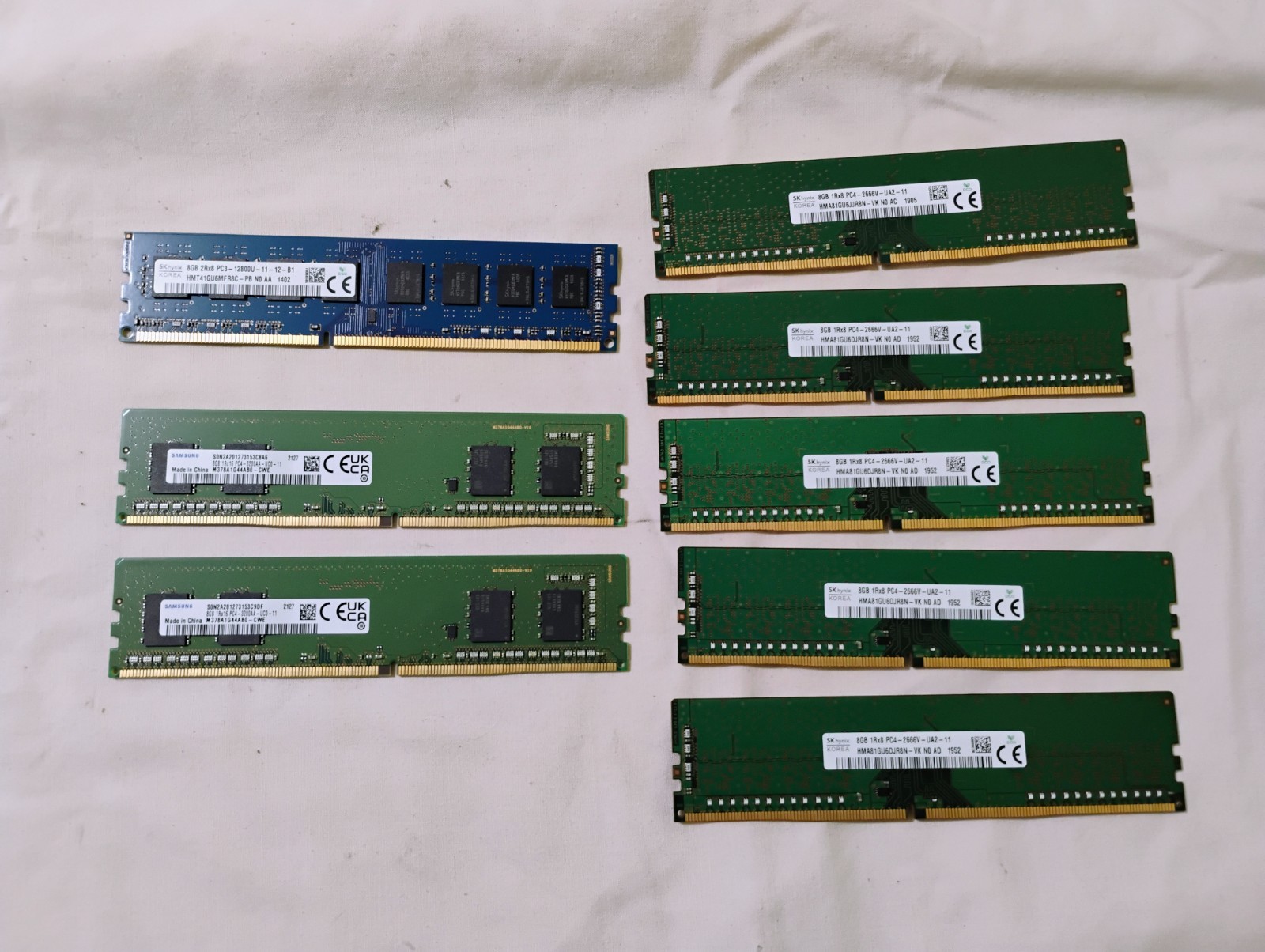 Lot of 8x 8GB Desktop RAM PC3-12800u PC4-2666 PC4-3200 Samsung Hynix