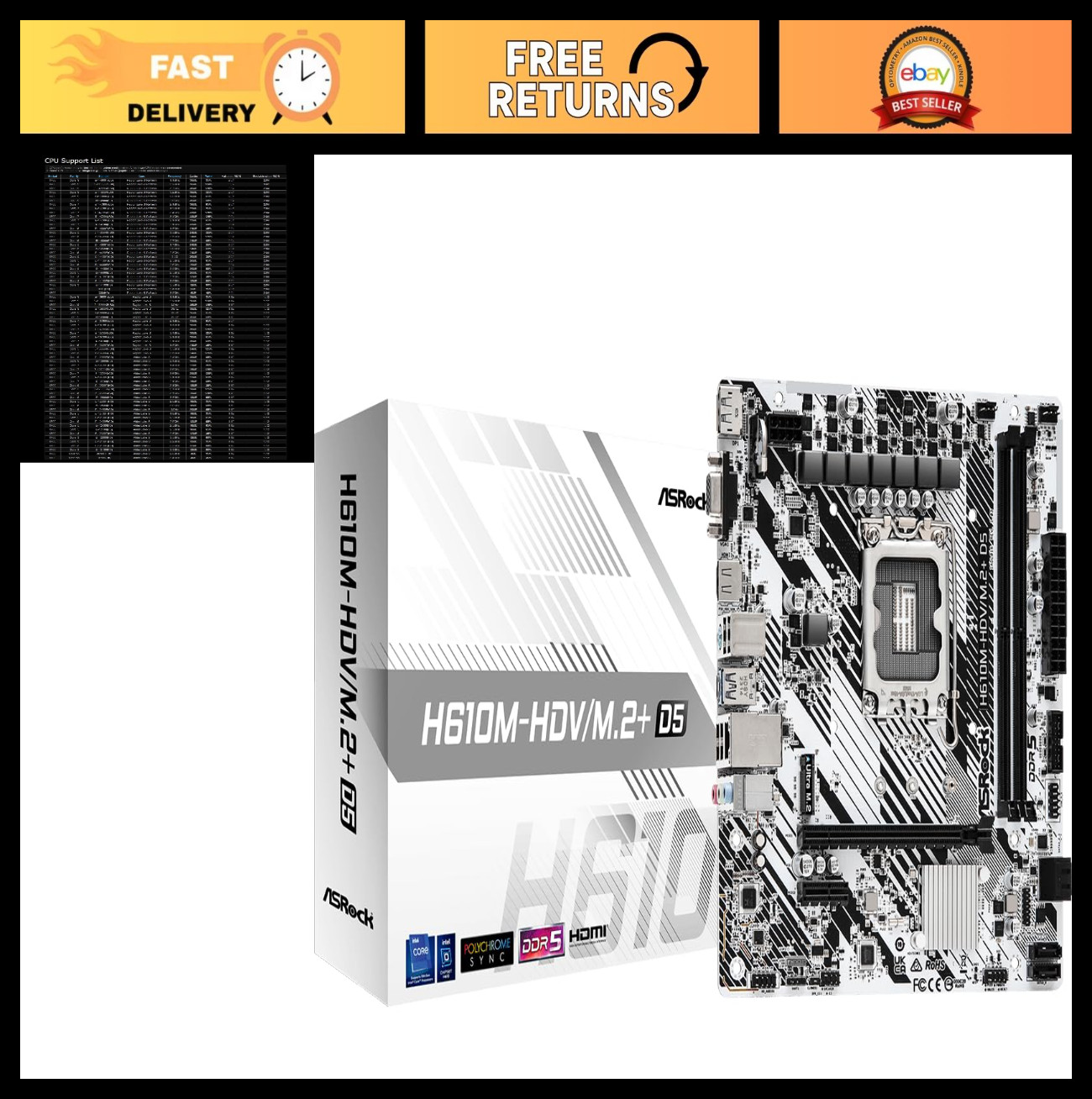 LGA 1700 Micro ATX Motherboard, DDR5, SATA 6Gb/s, Intel H610, M.2 Support