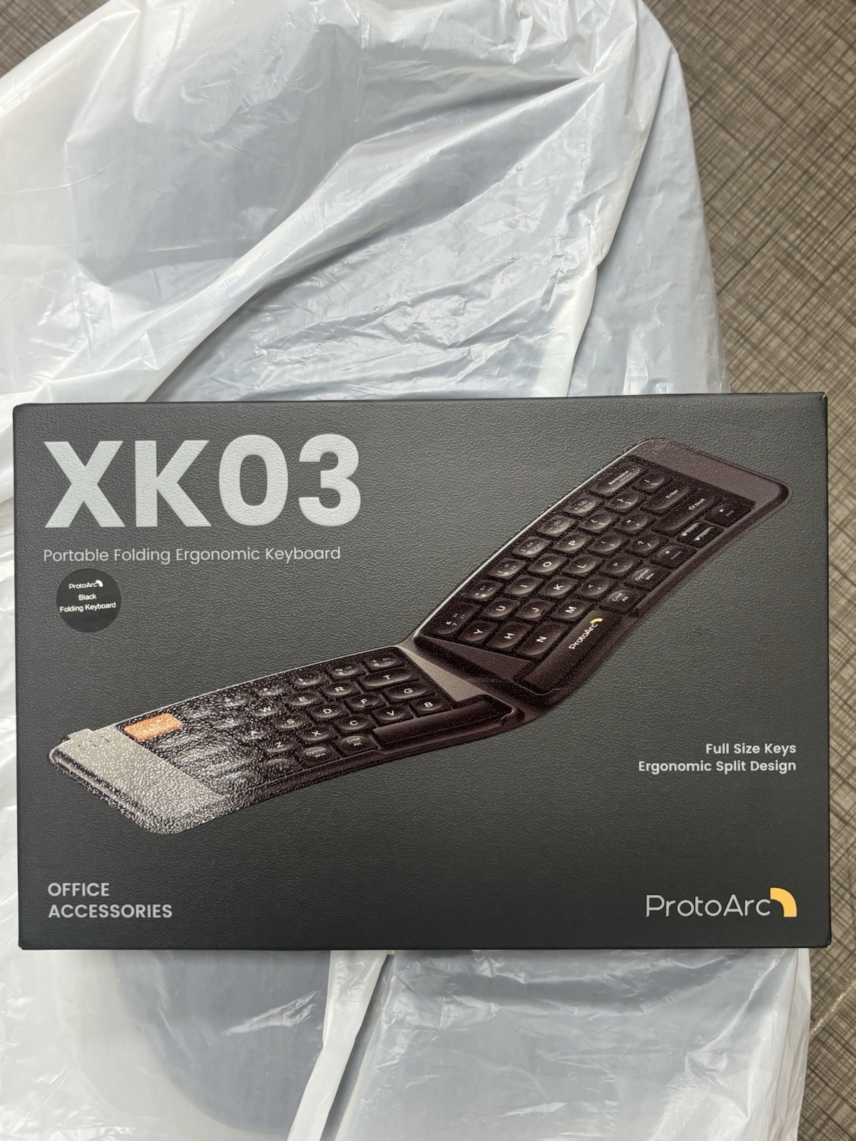 ProtoArc XK03 Portable Folding Ergonomic Keyboard Bluetooth, Full Size Keys