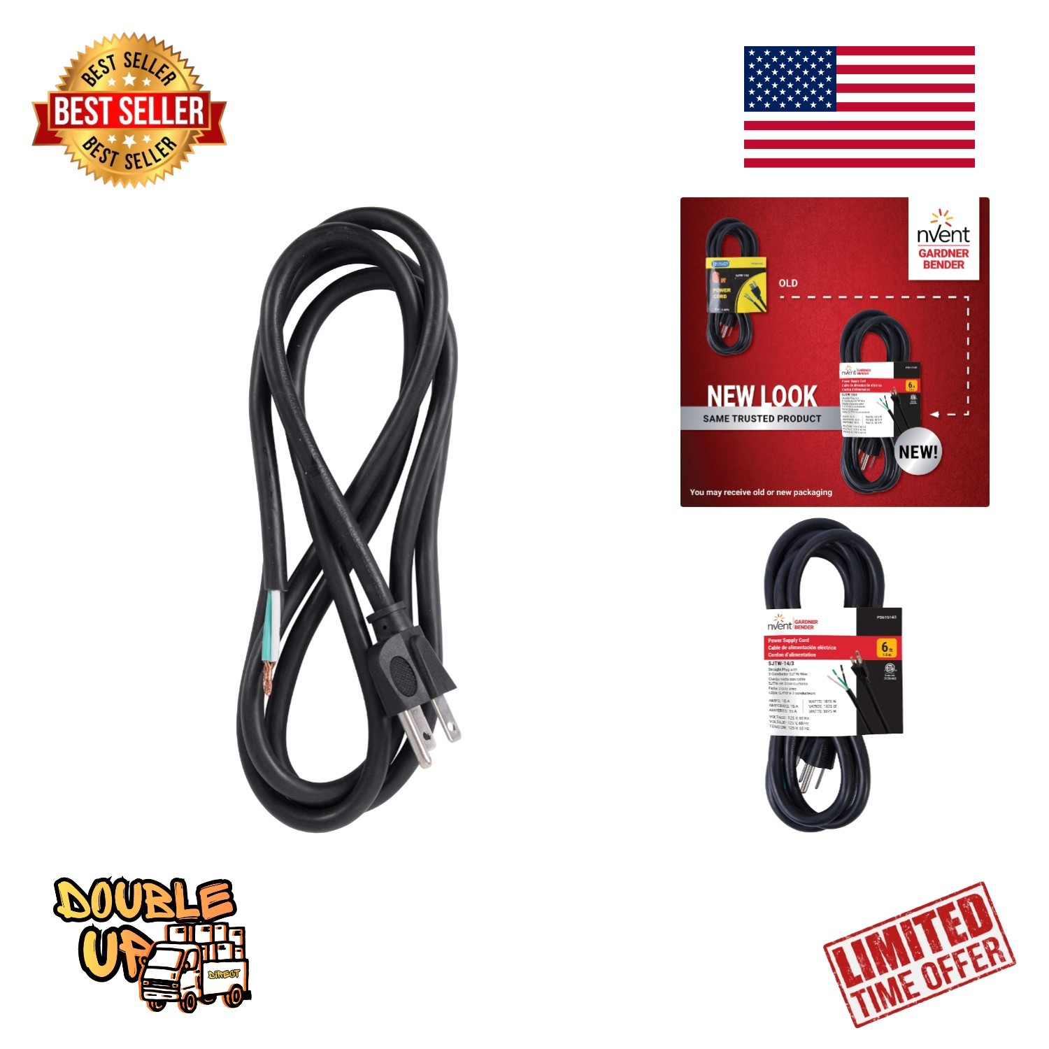 nVent GARDNER BENDER Power Cord - Heavy-Duty 6 FT for Tools & Appliances