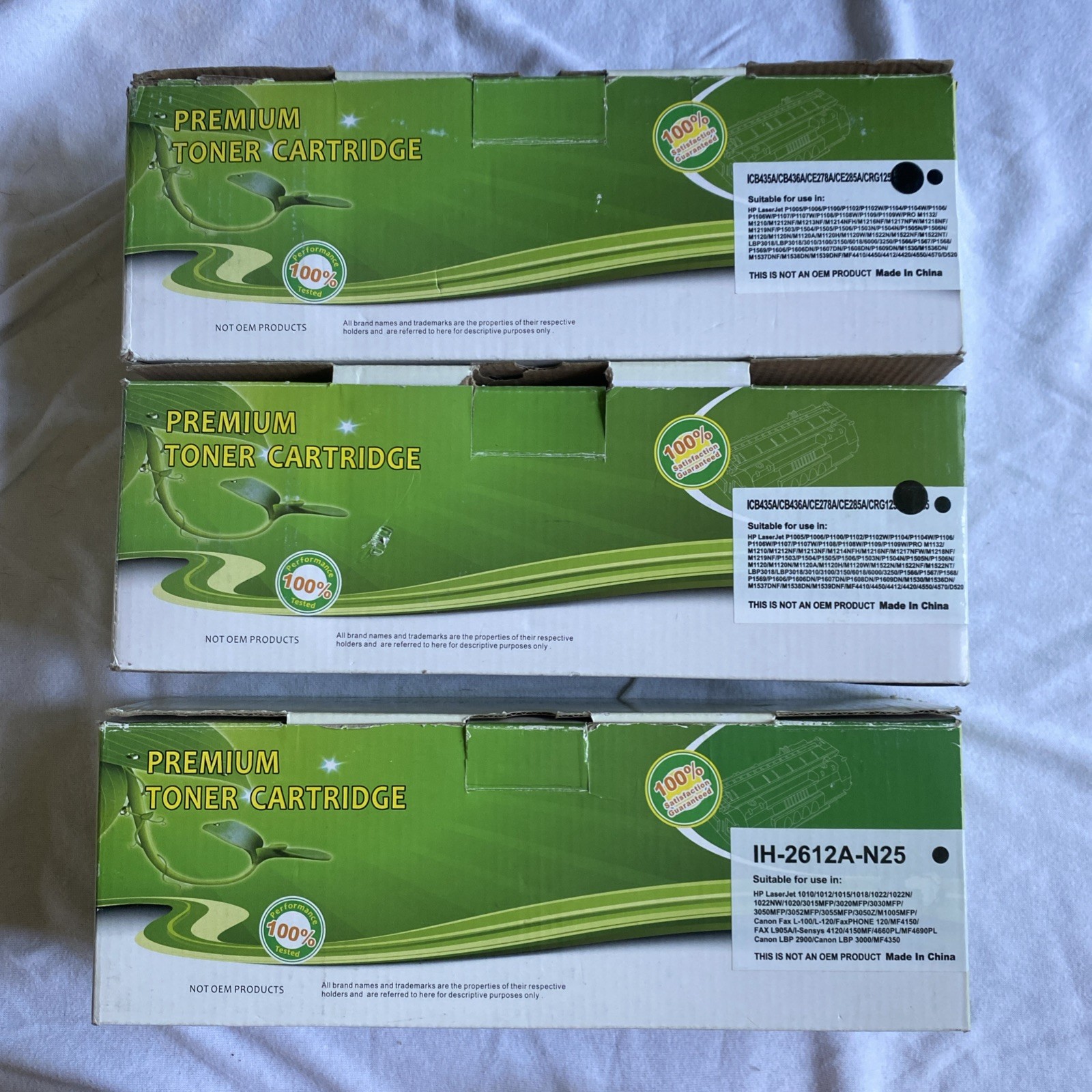 Toner Cartridge Black lot of 3 ICB435A CB436A CE285A HP Laser Jet